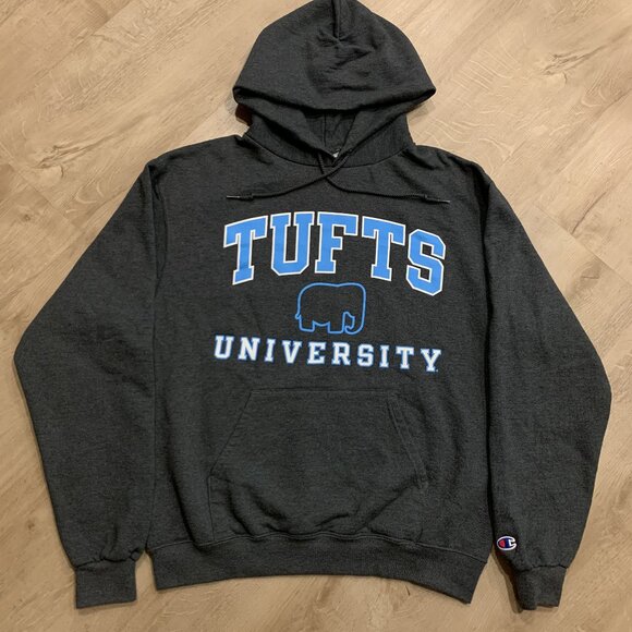 Champion Tufts University Jumbos Hoodie Men's Medium M Gray Sweatshirt Pullover - Picture 1 of 6
